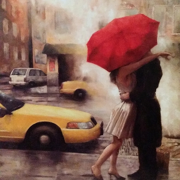 Art Paint Kissing Under Umbrella In New York Romantic Couple Sweet Love Picture - Picture 6 of 15